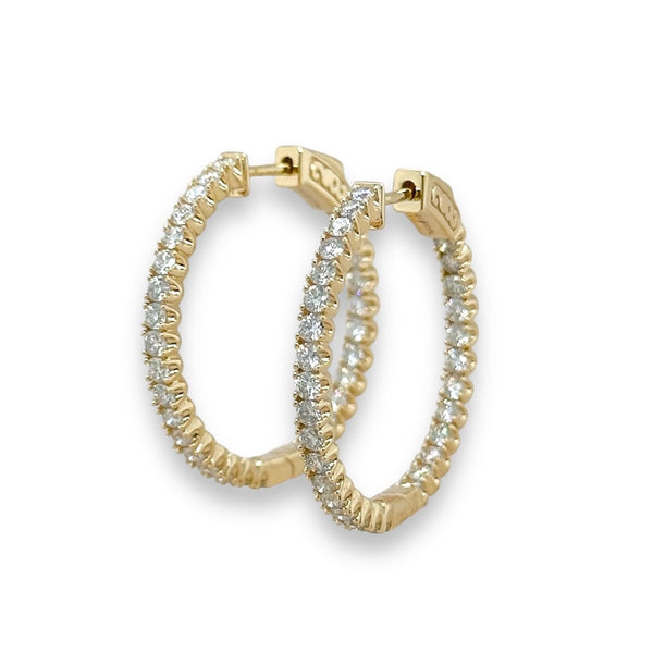 14K Y Gold 2.00ctw 28mm G/SI2 In/Out Diamond Hoop Earrings - Walter Bauman Jewelers