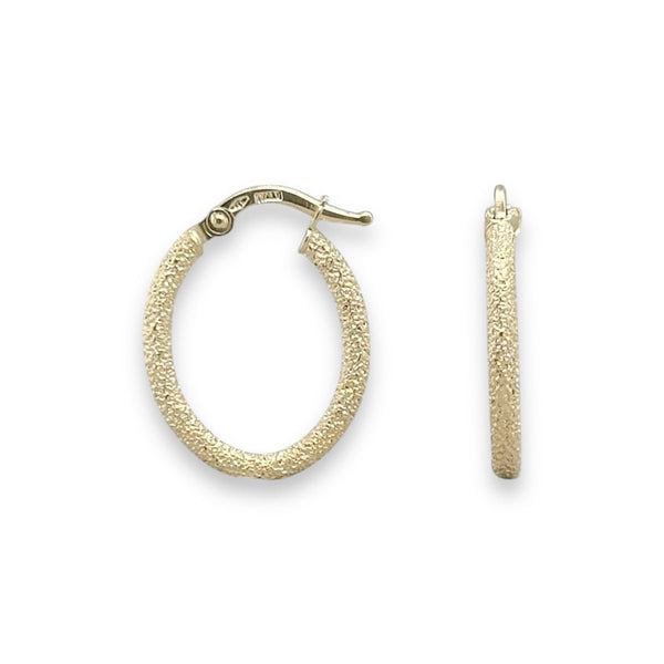 14K Y Gold 20x15.5mm Oval Textured Hoop Earrings - Walter Bauman Jewelers