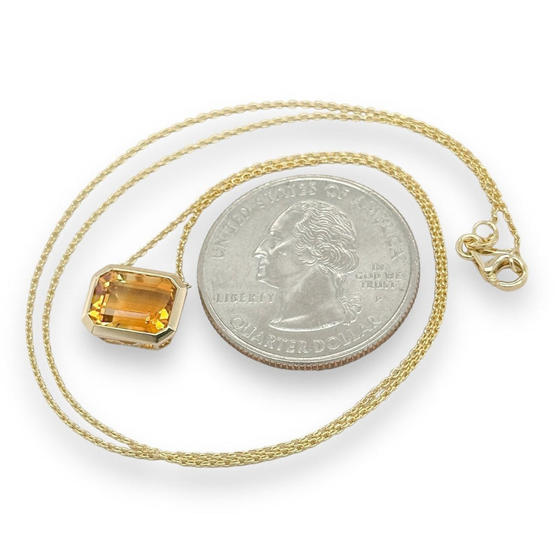 14K Y Gold 2.20ct 8x10mm Emerald Cut Citrine Pendant - Walter Bauman Jewelers