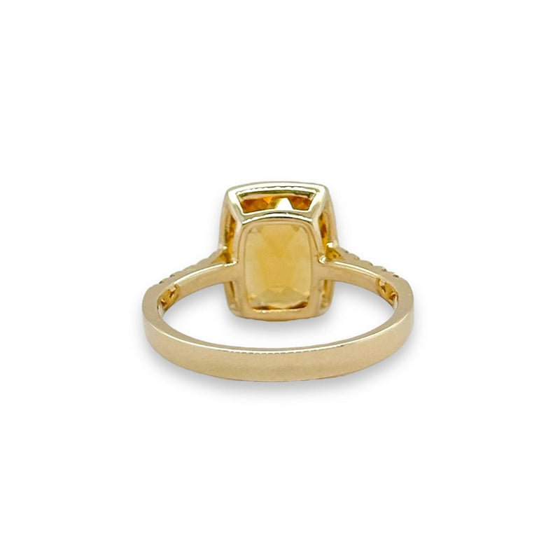 14K Y Gold 2.90ct Emerald Cut Citrine and 0.08ctw G - H/SI1 Diamond Ring - Walter Bauman Jewelers