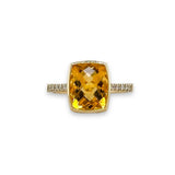 14K Y Gold 2.90ct Emerald Cut Citrine and 0.08ctw G - H/SI1 Diamond Ring - Walter Bauman Jewelers