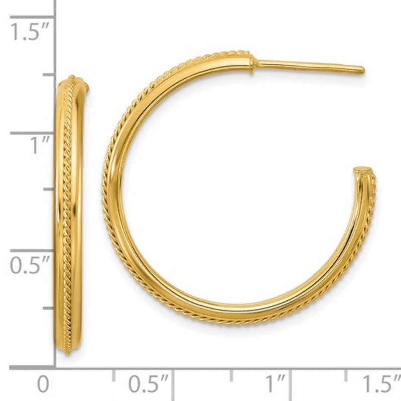 14K Y Gold 29mm Rope Design Round J - Hoop Earrings - Walter Bauman Jewelers