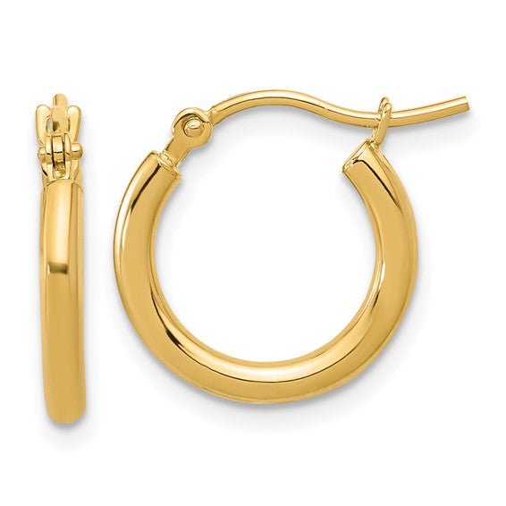 14K Y Gold 2X16MM Round Hoop Earrings - Walter Bauman Jewelers