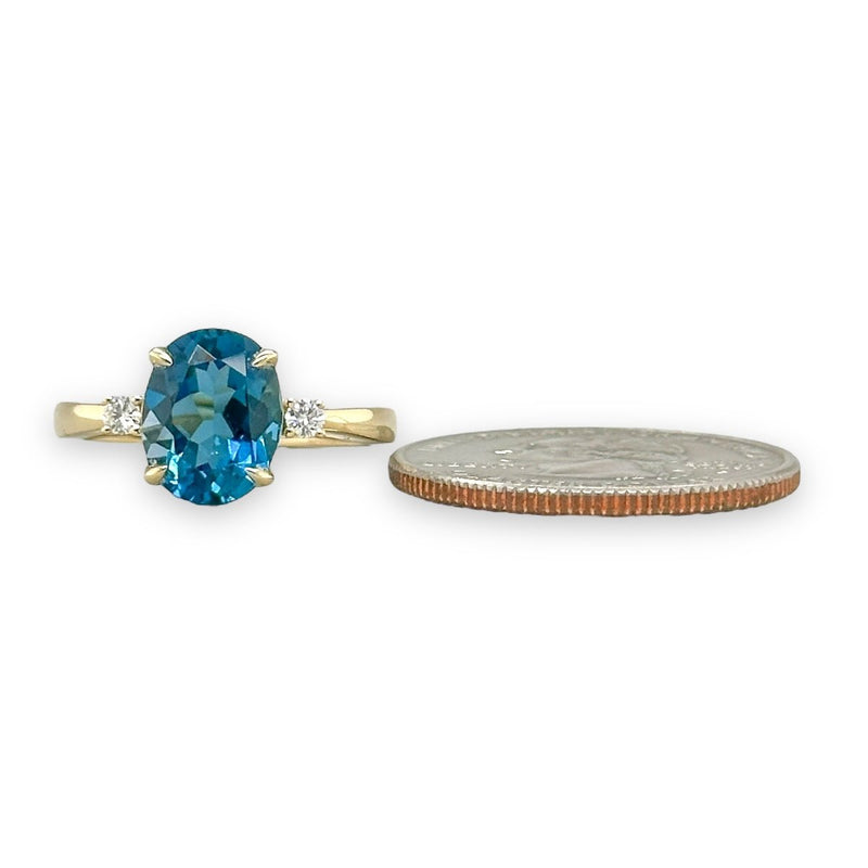 14K Y Gold 3.29ct London Blue Topaz and 0.08ctw G/VS2 Diamond Ring - Walter Bauman Jewelers