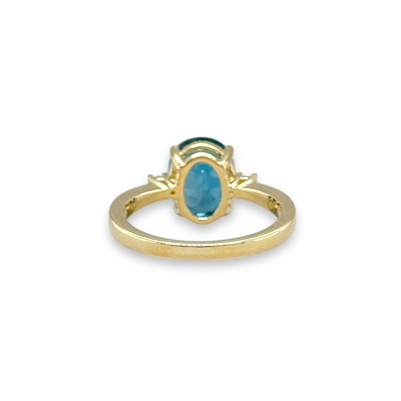 14K Y Gold 3.29ct London Blue Topaz and 0.08ctw G/VS2 Diamond Ring - Walter Bauman Jewelers