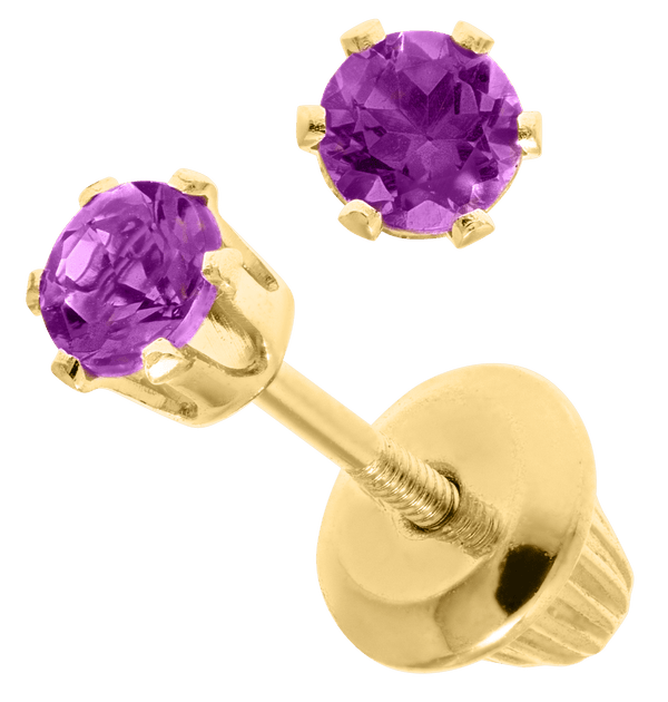 14K Y Gold 3mm Amethyst Baby Stud Earrings - February - Walter Bauman Jewelers