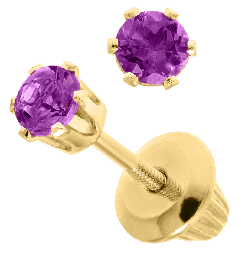 14K Y Gold 3mm Amethyst Baby Stud Earrings - February - Walter Bauman Jewelers