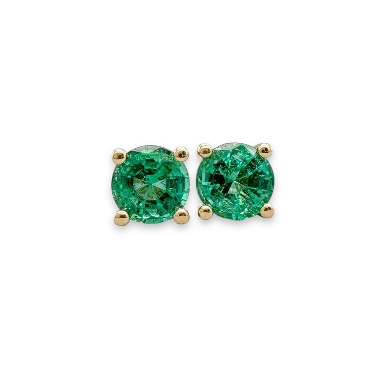 14K Y Gold 4mm 0.46ctw Emerald Stud Earrings - Walter Bauman Jewelers