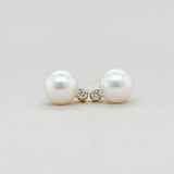 14K Y Gold 6.50 - 7mm Pearl & Diamond earrings - Walter Bauman Jewelers