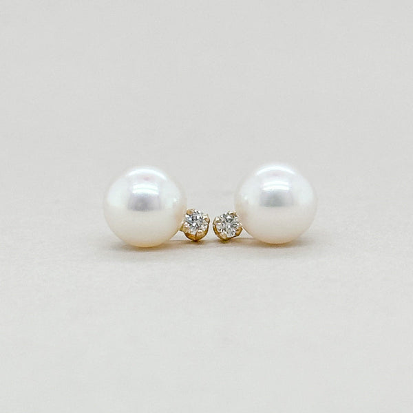 14K Y Gold 6.50 - 7mm Pearl & Diamond earrings - Walter Bauman Jewelers