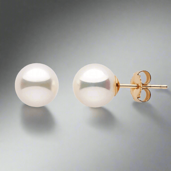 14K Y Gold 6.5X7mm Cultured Akoya Pearl Stud Earrings - Walter Bauman Jewelers