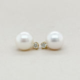 14K Y Gold 7.50 - 8mm Pearl & Diamond earrings - Walter Bauman Jewelers