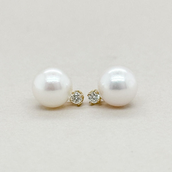 14K Y Gold 7.50 - 8mm Pearl & Diamond earrings - Walter Bauman Jewelers