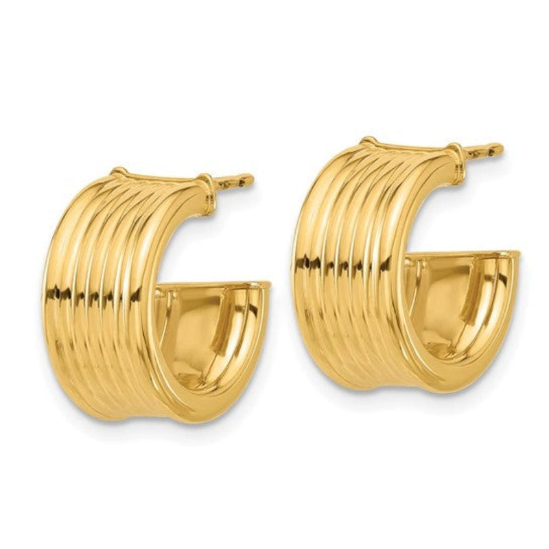 14K Y Gold 7.5mm Wide Grooved J - Hoop Post Earrings - Walter Bauman Jewelers