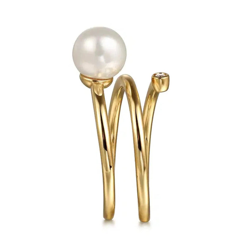 14K Y Gold 7mm Cultured Pearl 0.02ct Diamond Wrap Ring - Walter Bauman Jewelers