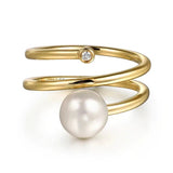 14K Y Gold 7mm Cultured Pearl 0.02ct Diamond Wrap Ring - Walter Bauman Jewelers