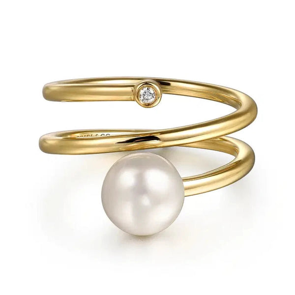 14K Y Gold 7mm Cultured Pearl 0.02ct Diamond Wrap Ring - Walter Bauman Jewelers