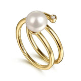 14K Y Gold 7mm Cultured Pearl 0.02ct Diamond Wrap Ring - Walter Bauman Jewelers