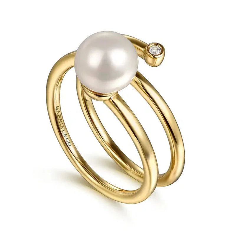 14K Y Gold 7mm Cultured Pearl 0.02ct Diamond Wrap Ring - Walter Bauman Jewelers