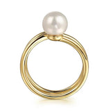 14K Y Gold 7mm Cultured Pearl 0.02ct Diamond Wrap Ring - Walter Bauman Jewelers