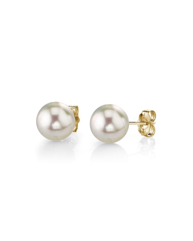 14K Y Gold 7x7.5mm Cultured Akoya Pearl Stud Earrings - Walter Bauman Jewelers