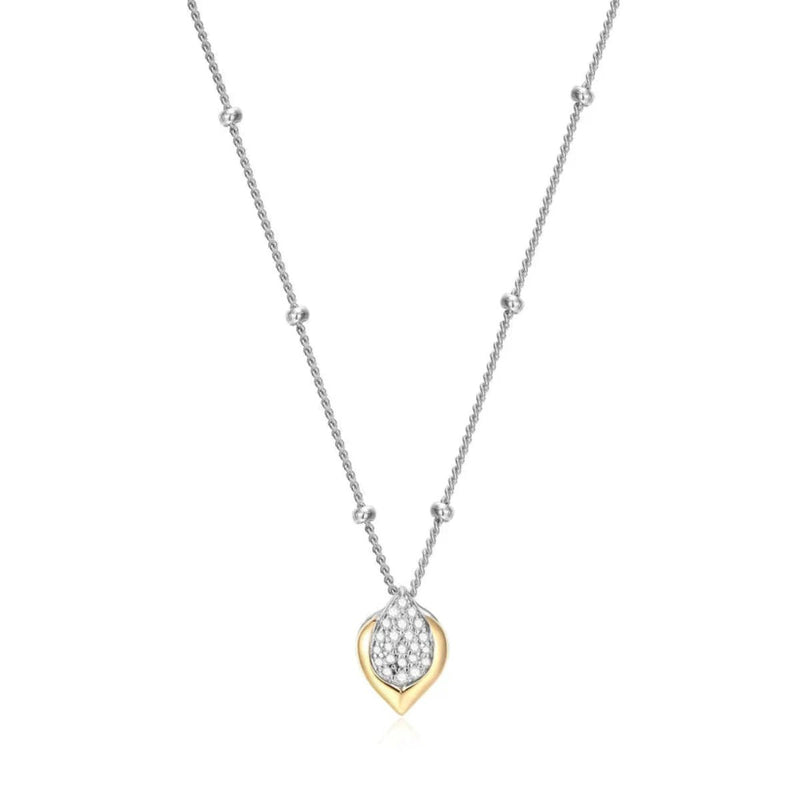 14K Y Gold and SS 0.10ctw Diamond Teardrop Pendant - Walter Bauman Jewelers