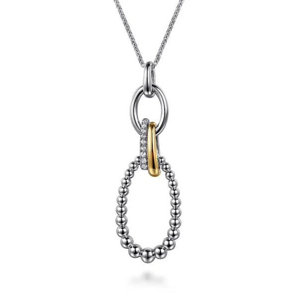 14K Y Gold and SS 0.26ctw White Sapphire Beaded Link Pendant - Walter Bauman Jewelers