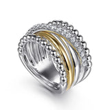 14K Y Gold and SS 0.48ctw White Sapphire Interlocking Beaded Ring - Walter Bauman Jewelers