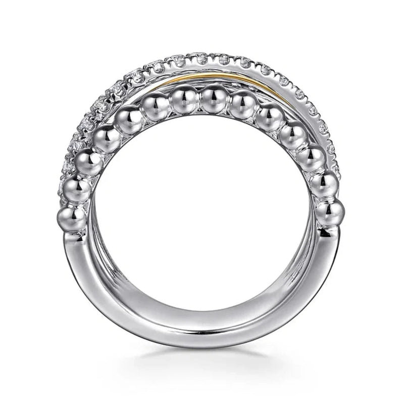 14K Y Gold and SS 0.48ctw White Sapphire Interlocking Beaded Ring - Walter Bauman Jewelers