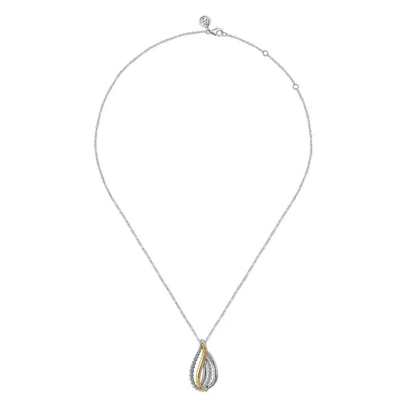 14K Y Gold and SS Multi Row Beaded Teardrop Pendant - Walter Bauman Jewelers