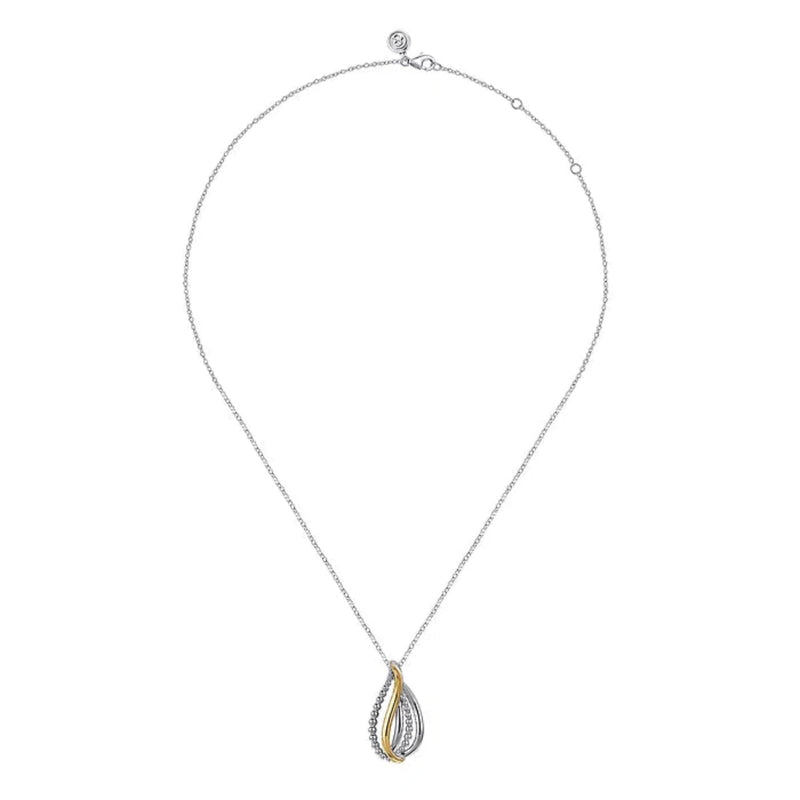 14K Y Gold and SS Multi Row Beaded Teardrop Pendant - Walter Bauman Jewelers