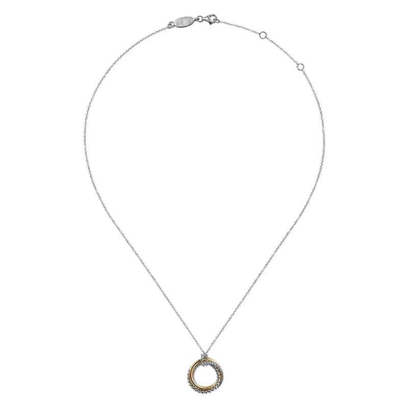 14K Y Gold and SS Twisted Rope Multi Circle Pendant - Walter Bauman Jewelers