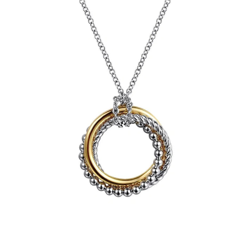 14K Y Gold and SS Twisted Rope Multi Circle Pendant - Walter Bauman Jewelers