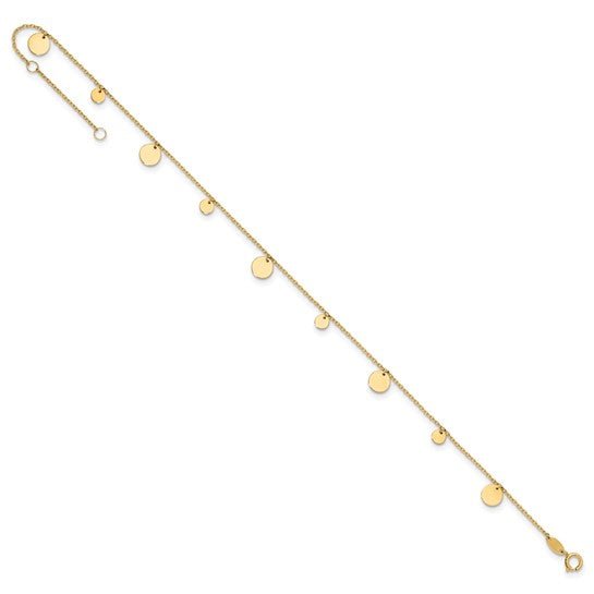 14K Y Gold Ankle Bracelet with Dangling Discs - Walter Bauman Jewelers