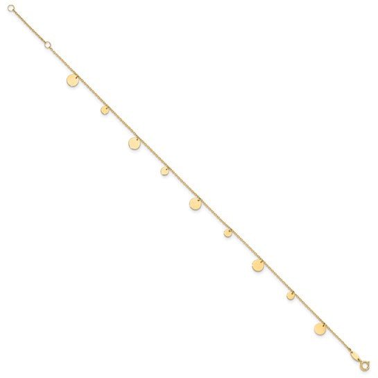 14K Y Gold Ankle Bracelet with Dangling Discs - Walter Bauman Jewelers