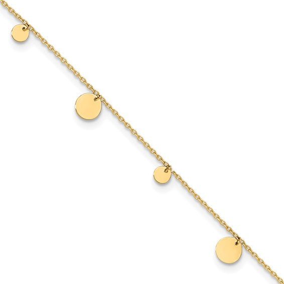 14K Y Gold Ankle Bracelet with Dangling Discs - Walter Bauman Jewelers