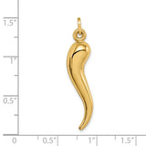 14K Y Gold Hollow 3D Italian Horn Pendant 35mm - Walter Bauman Jewelers