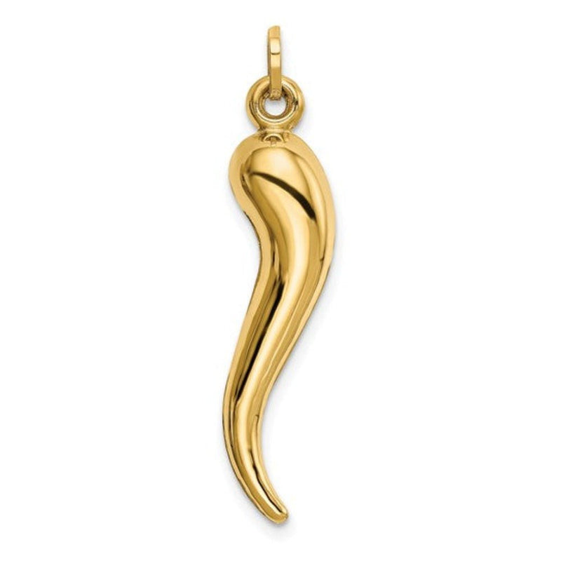 14K Y Gold Hollow 3D Italian Horn Pendant 35mm - Walter Bauman Jewelers