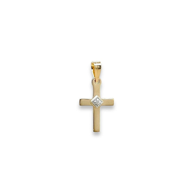 14K Y Gold H/SI2 0.01ct Center Diamond Cross - Walter Bauman Jewelers