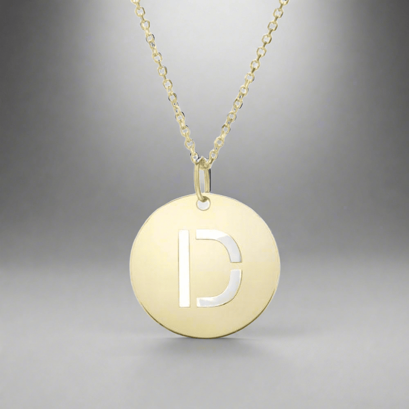 14K Y Gold Initial 'D' Polished Disk Pendant - Walter Bauman Jewelers