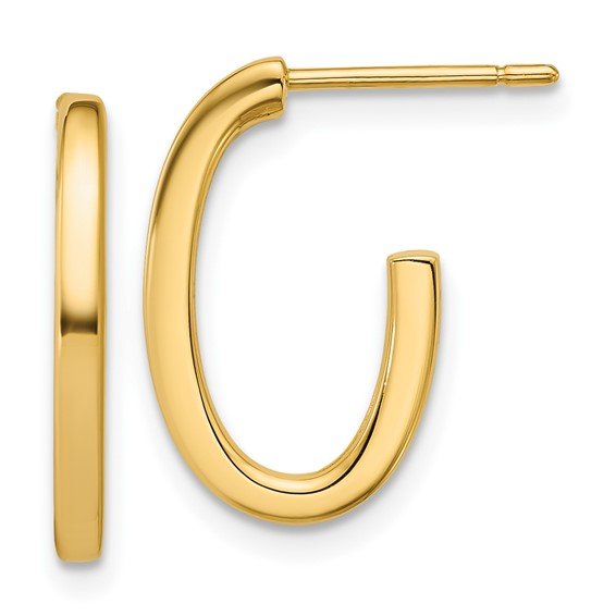 14K Y Gold Polished 2.0mm Flat Oval J-Hoop Earrings - Walter Bauman Jewelers