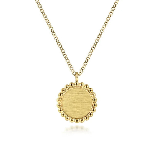 14K Y Gold Round Pendant Necklace with Bead Frame - Walter Bauman Jewelers