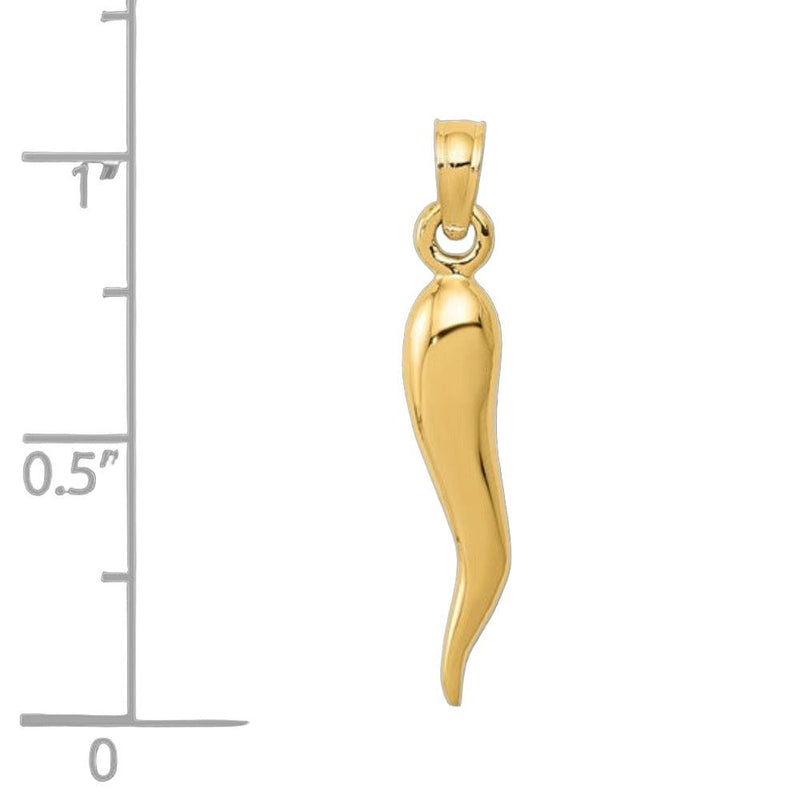 14K Y Gold Solid 3D Italian Horn Pendant - Walter Bauman Jewelers