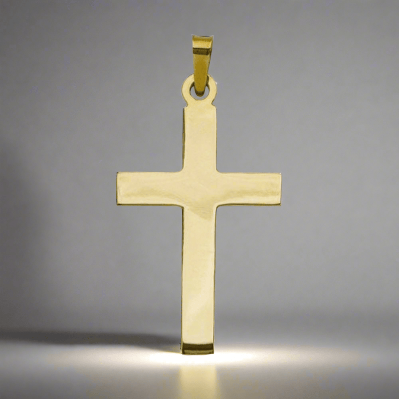 14K Y Gold Solid Plain Cross 28.1mm x 16.2mm - Walter Bauman Jewelers