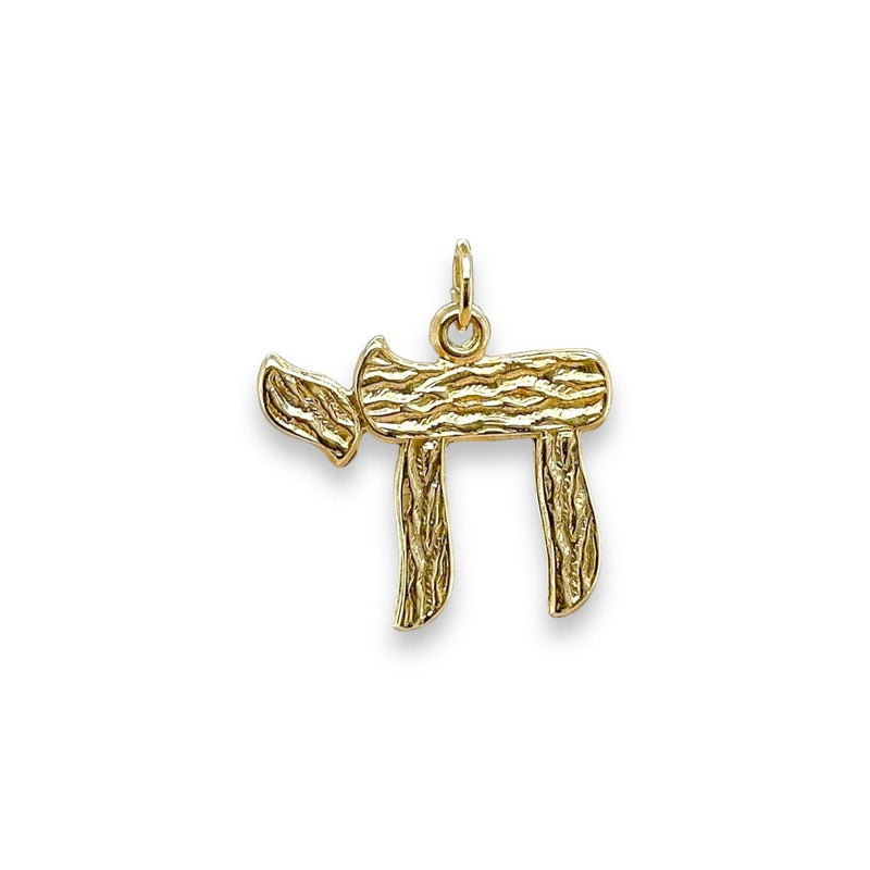 14K Y Gold Textured Chai Pendant - Walter Bauman Jewelers