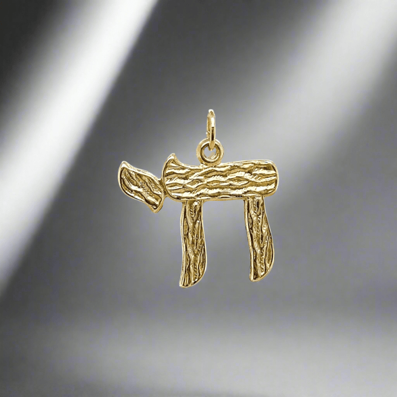 14K Y Gold Textured Chai Pendant - Walter Bauman Jewelers