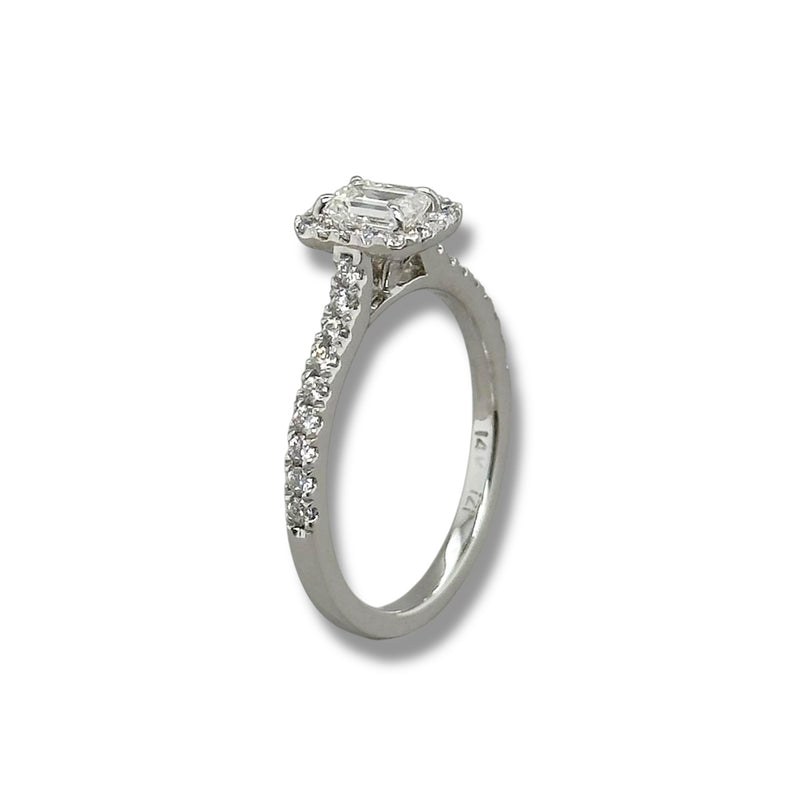 Anillo de compromiso de diamantes EC de 0,85 quilates en oro de 14 quilates