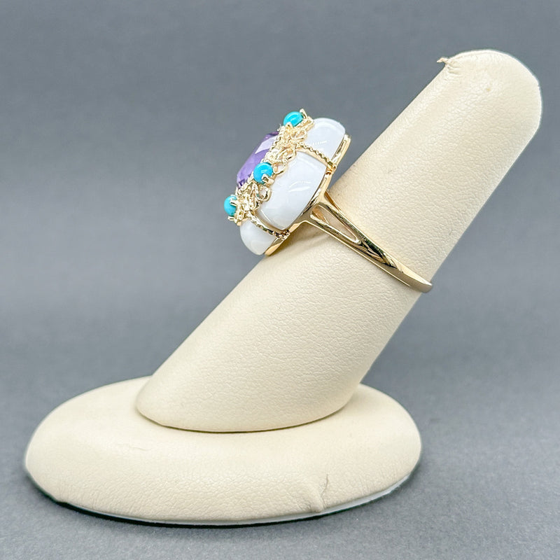 Estate 14K Y Gold 14.52ctw Agate, Amethyst & Turquoise Ring