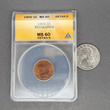 Estate 1900 Indian Head Penny ANACS MS 60 Details Recolored