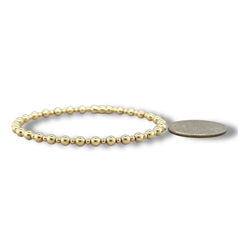 14K Y Gold Alternating  4mm and 2mm Beaded Bangle Bracelet with Lock Clasp